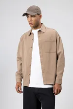 Oversize Gabardin Gömlek Ceket Vizon