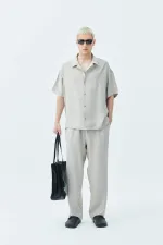 Basıc Oversize Keten Takım Bej