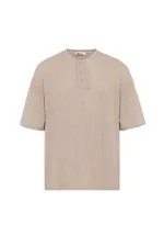 Basic Oversize Button-Down T-Shirt Beige