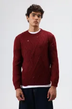 Pull oversize en maille à motifs, bordeaux