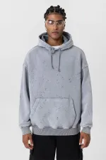 Sweat-shirt à capuche oversize gris délavé de qualité supérieure