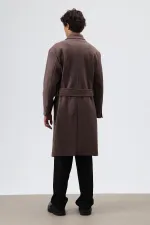 Oversize Kruvaze Kaşe Kaban Açık Kahve