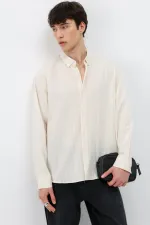 Çizgili Oversize Gömlek Krem