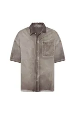 Yıkamalı Kısa Kollu Oversize Gömlek Kahve