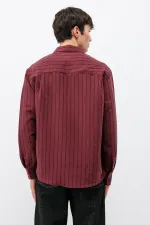 Chemise oversize rayée en modal bordeaux