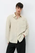 Modal Fabric Striped Oversize Shirt Beige