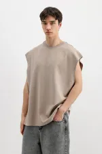 T-shirt basique oversize sans manches, couleur vison