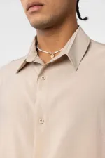 Oversize Modal Kumaş Gömlek Bej