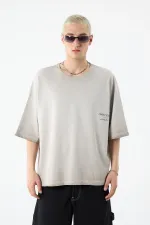 Yıkamalı Crop Tişört Taş