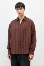 Çizgili Oversize Gömlek Kahve