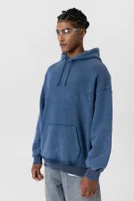Premıum Yıkamalı Kapüşonlu Oversize Sweatshirt Koyu İndigo