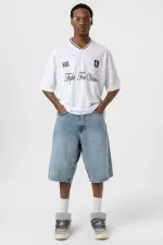 Baskılı Oversize Forma Tişört Beyaz