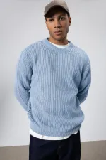 Bisiklet Yaka Oversize Triko Kazak Bebe Mavi