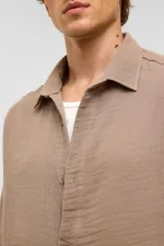 Oversize Kısa Kollu Müslin Kumaş Gömlek Bej