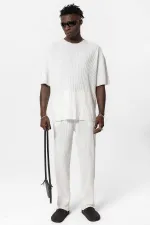 Basic Oversize Bisiklet Yaka Ottoman Takım Beyaz