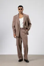 Costume oversize ceinturé, vison