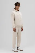 Basic Oversize Kapüşonlu Sweatshirt Taş