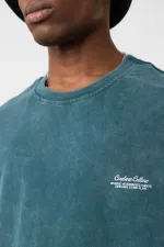 Washed Oversize Plaid Detail T-Shirt, Petrol