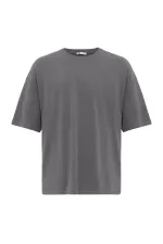 T-shirt basique oversize à col rond anthracite