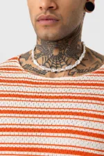 T-shirt rayé oversize en maille orange