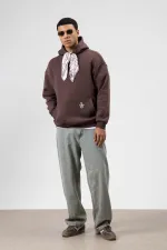 Oversize Hooded Sweatshirt with Scarf Detail, Brown