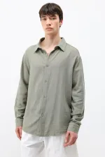 Uzun Kollu Basic Oversize Gömlek Haki
