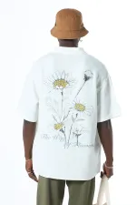 Chemise oversize délavée à manches courtes imprimée au dos, sans poches, écru