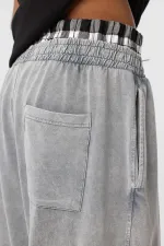 Yıkamalı Bel Detaylı Baggy Eşofman Alt Gri