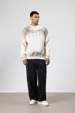 Sweat-shirt oversize imprimé délavé couleur pierre