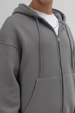 Sweat à capuche basique oversize zippé, gris foncé