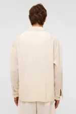 Oversize Long-Sleeved Striped Linen Shirt White