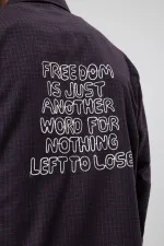 Oversize Baskılı Günlük Kareli Gömlek Bordo