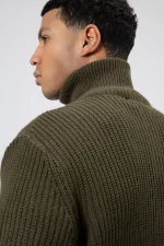 Oversize Zip-Up Knit Cardigan, Khaki