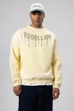 Sweat-shirt jaune oversize imprimé et délavé