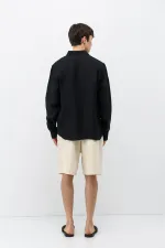 Dokulu Oversize Gömlek Siyah