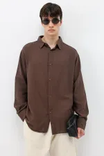 Uzun Kollu Basic Oversize Gömlek Kahve