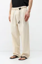 Kemer Detaylı Oversize Keten Pantolon Naturel