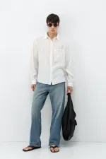 Modal Kumaş Cepli Oversize Gömlek Ekru