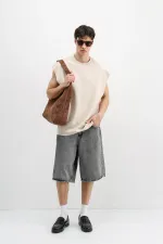 Oversize Kolsuz Basic Tişört Taş Oversize Kolsuz Basic Tişört Taş