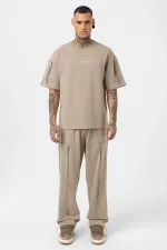 Baskılı Stoper Paça Eşofman Takım Vizon