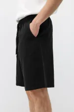 Oversize Keten Şort Siyah