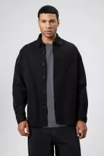 Oversize Gabardin Gömlek Ceket Siyah