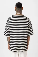 Striped Oversize Knit T-Shirt Black