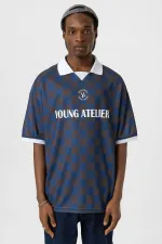 Oversize Polo Yaka Forma Tişört KAHVE/İNDİGO