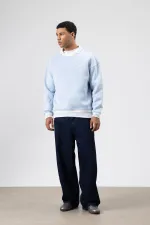 Oversize Yaka Nakış Detaylı Sweatshirt Bebe Mavi