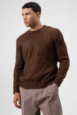 Oversize Desenli Triko Kazak Kahve