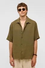 Chemise oversize à manches courtes en mousseline, kaki