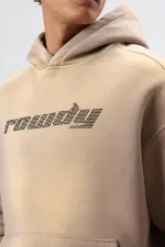 Sweat à capuche oversize imprimé délavé, couleur vison