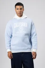 Çift Renk Baskılı Oversize Sweatshirt Bebe Mavi