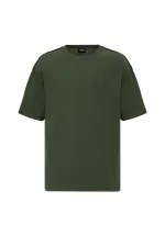 Arka Yazı Baskılı Oversize Triko Tişört Haki